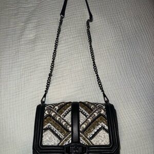 Rebecca Minkoff Black and Gold Chevron Crossbody Bag